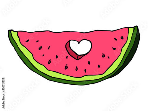 Vector watermelon clipart. Hand drawn melon outline icon. Fruit illustration isolated on white background. For print, web, design, decor, logo.