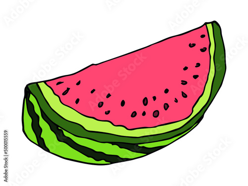 Vector watermelon clipart. Hand drawn melon outline icon. Fruit illustration isolated on white background. For print, web, design, decor, logo.