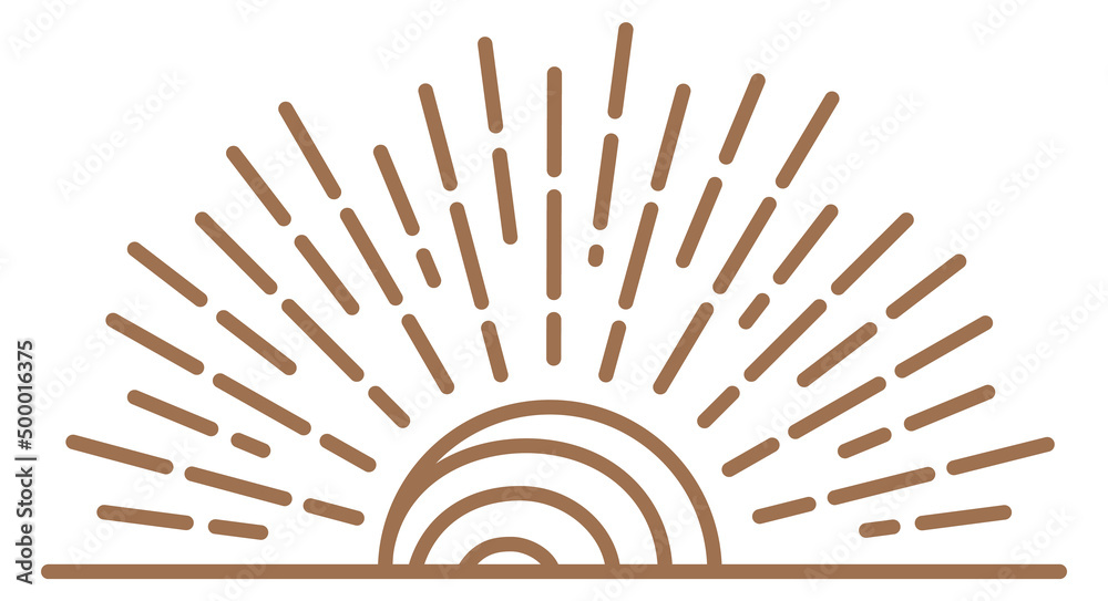 Sunrise line icon in boho style. Mystic sunset symbol Sunrise line icon in boho style. Mystic sunset symbol
