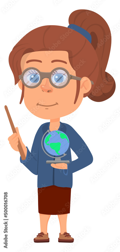 Teacher girl. Cute cartoon character with globe Teacher girl. Cute cartoon character with globe
