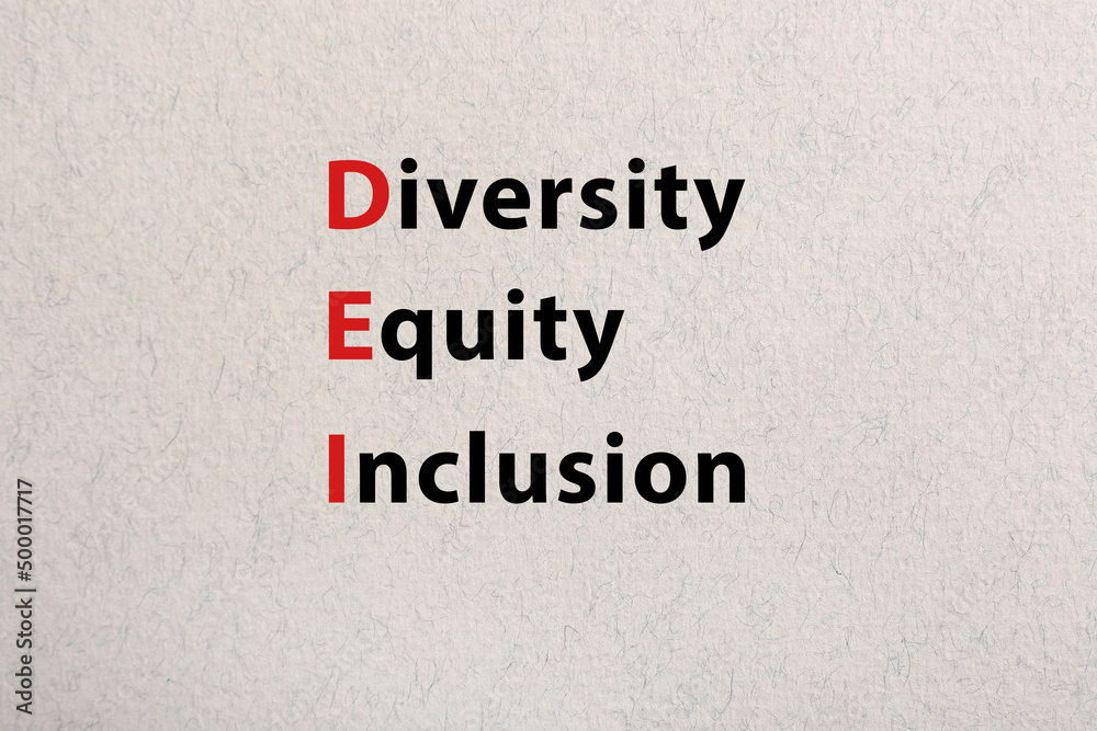 Abbreviation DEI - Diversity, Equity, Inclusion on white background