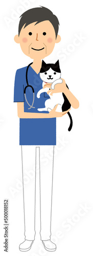 猫を抱く獣医師