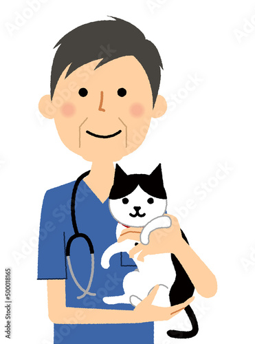 猫を抱く獣医師