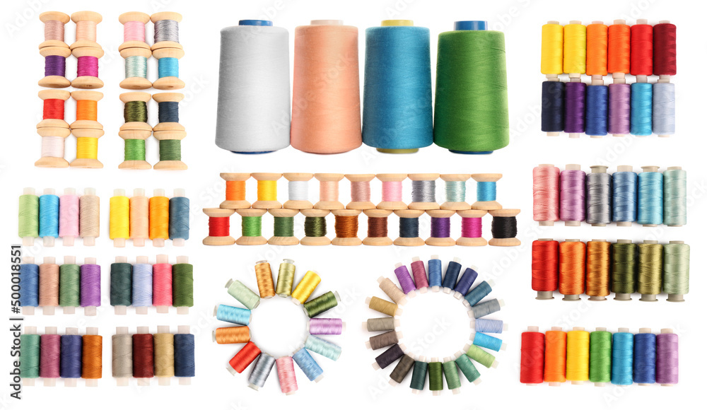 Set with spools of multicolor on white background Set with spools of multicolor on white background