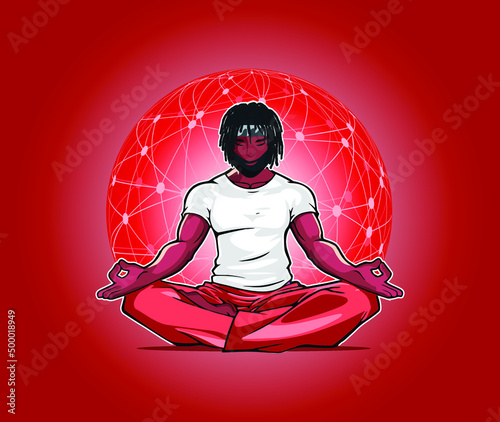 Meditating man over isolated background. Keep calm. Vector illustration in cartoon style