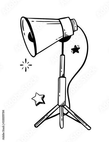 Movie Lighting Lamp Doodle hand-drawn line Vector illustration in doodle style isolated on white background