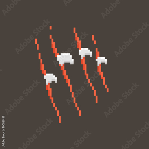 colorful simple vector flat pixel art illustration of white claws cutting through red cuts
