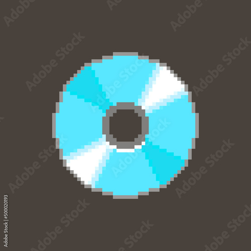 colorful simple vector flat pixel art icon of round shiny CD on black background photo