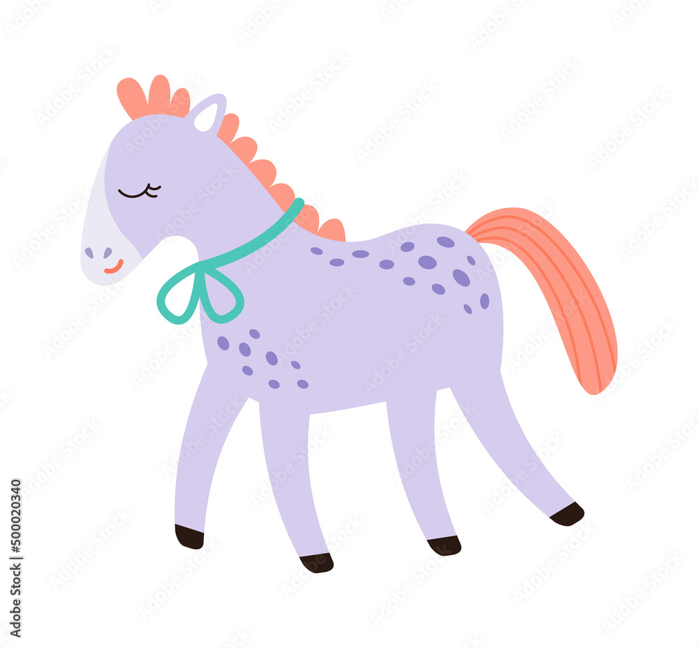 Cartoon childish horse. Farm animal. Vector illustration