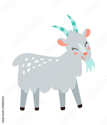 Cartoon childish goat. Farm animal. Vector illustration