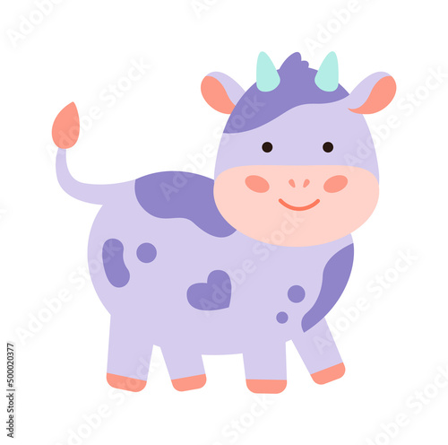 Cartoon childish bull. Farm animal. Vector illustration