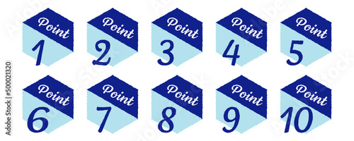1〜10　POINT　ラフでかわいい手書き風　数字アイコンセット（ブルー）