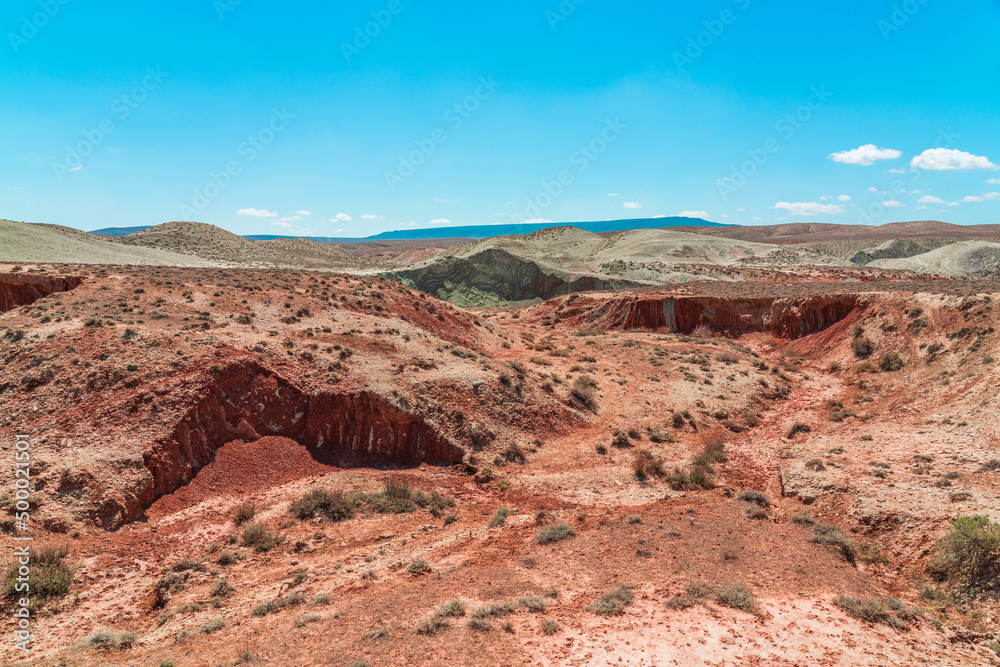 Red sand mountains in the desert area