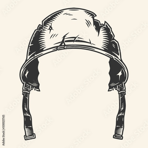 Military damaged helmet vintage monochrome