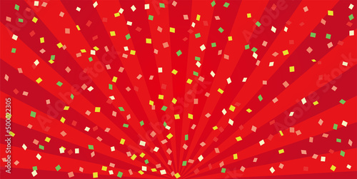 レッド系 放射状 紙吹雪 キラキラ 背景　サンバースト