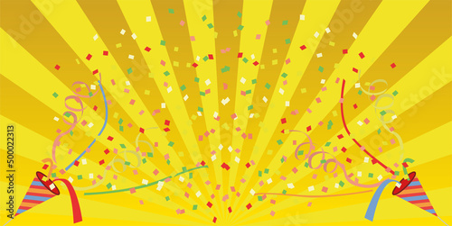 ゴールド系サンバーストとはじけ飛ぶパーティクラッカー　お祝い