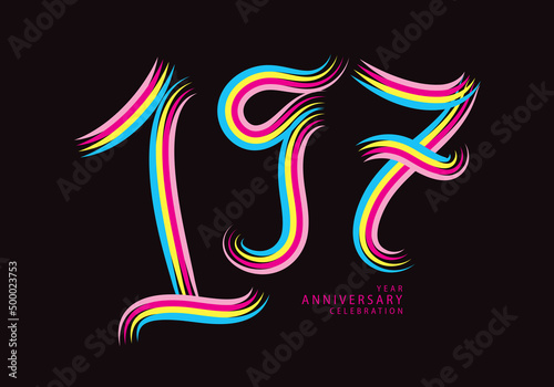 197 number design vector, graphic t shirt, 197 years anniversary celebration logotype colorful line, 197th birthday logo, Banner template, logo number elements for invitation card, poster, t-shirt. photo