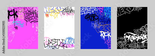 Set of posters graffiti tag street art style. Vector illustration. 