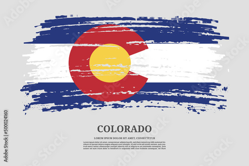 Colorado flag with brush stroke effect and information text poster, vector