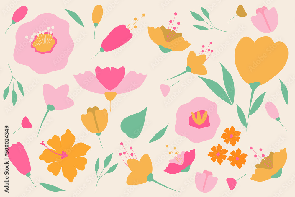 set of various colors. spring flowers in pastel colors.