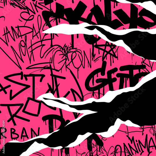Torn graffiti tag wallpaper. Grunge style. Creative art design poster backgrounds. Vector illustration. 