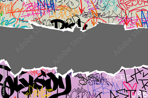 Graffiti on torn paper. Border frame grunge style. Creative art design poster backgrounds. Vector illustration. 