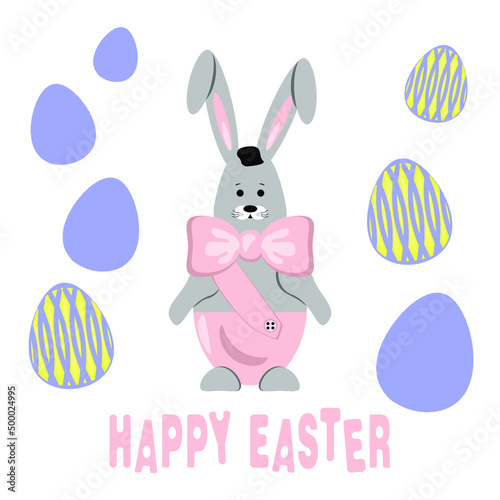 Easter card with bunny and very peri eggs.