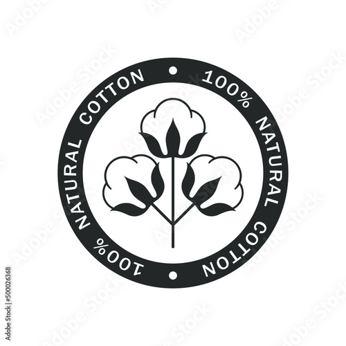 Cotton graphic icon. Stamp 100% natural cotton sign isolated on white background. Logo template. Vector illustration