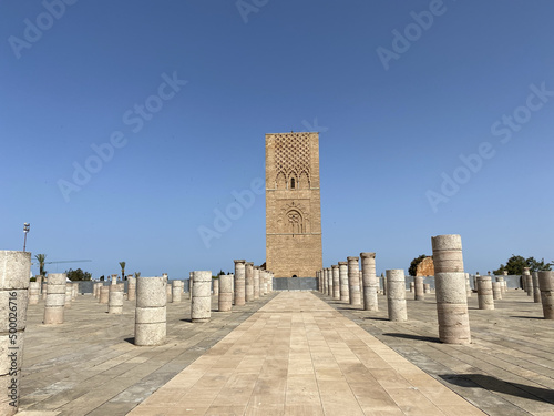 Panoramic view of hassan tower mosque on a sunny day