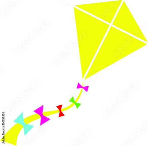 Vector illustration of a yellow kite with colorful bows on the white background