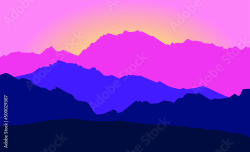 mountains silhouettes at sunrise in color