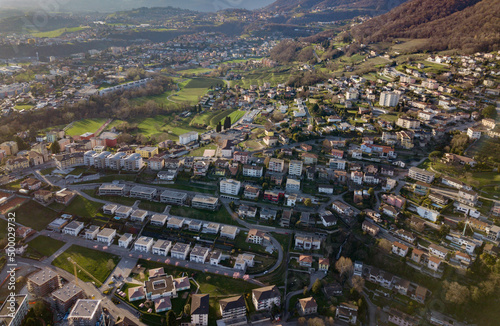 Εκτύπωση καμβά Aerial view of Vacallo, Morbio, Mendrisiotto, Chiasso, Balerna, Ticino, Switzerl