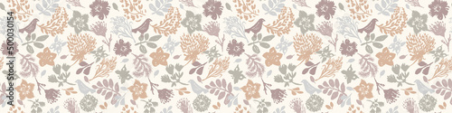 Calm newborn baby minimal bird seamless border pattern. Gender neutral scandi style sketch endless background ribbon tape. Trendy bordur edging. 