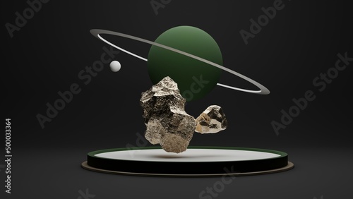 3d rendered Meteorites and Ringed Planets
