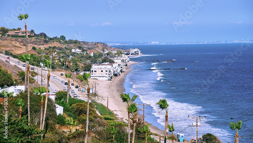 View of a body of water near the Malibu beach under a bright blue sky