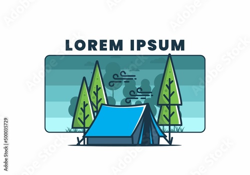 Big camping tent and pine trees illustration