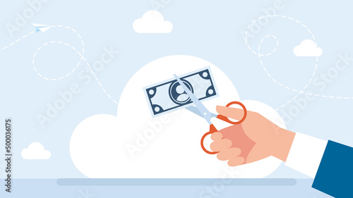 Depreciation of money, falling exchange rates. Decreased solvency of money. Devaluation, inflation. Financial problems. Economic crisis. Abstract business metaphor. Flat vector illustration