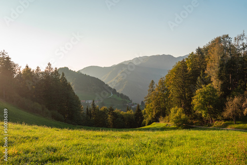 Scenic view of a green covered hills and forest photo