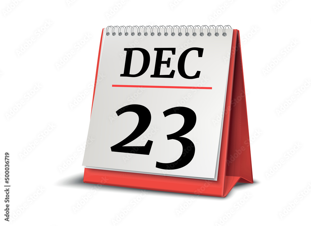Calendar on white background. 23 December. 3D illustration. Calendar on white background. 23 December. 3D illustration.