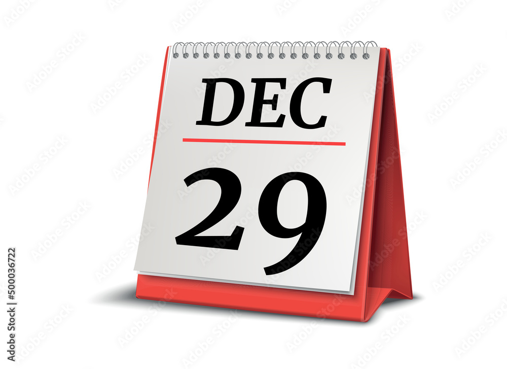 Calendar on white background. 29 December. 3D illustration. Calendar on white background. 29 December. 3D illustration.