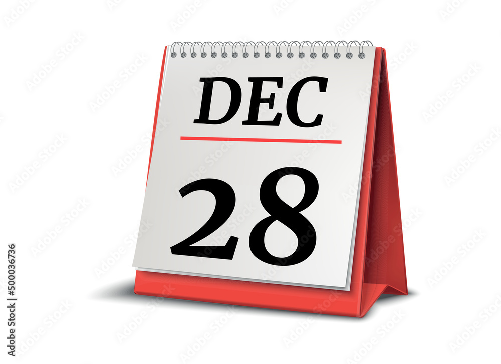 Calendar on white background. 28 December. 3D illustration. Calendar on white background. 28 December. 3D illustration.