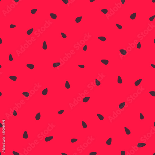 Watermelon red seamless pattern. Vector summer fresh fruits background. Watermelon pulp with black seed texture hand drawn backdrop.