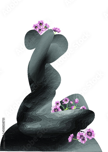 Woman is busy in make up herself in Greenroom with flowers white background an  Abstract  vector