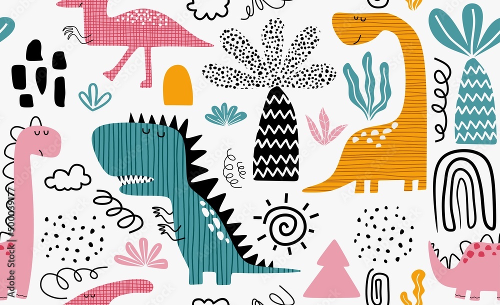 Childish seamless dino pattern. vector illustration
