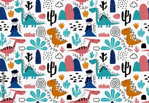 Childish seamless dino pattern. vector illustration
