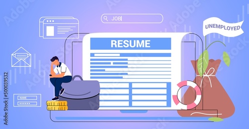 Unemployment concept Dismisses employee Jobless troubles Work crisis Job reduction Vector character illustration Professional burnout Lost job position Unemployed, waiting for work opportunities