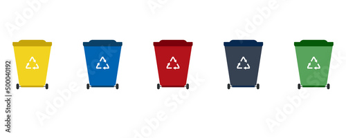 Collection of garbage cans with sorted garbage recycle concept.Isolated on a white background. Vector illustration. 