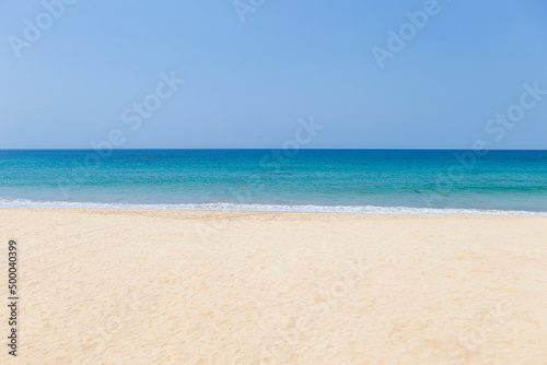 Peaceful clean sandy beach on tropical island in south of Thailand, summer outdoor day light, relaxing by the sea © sirirak