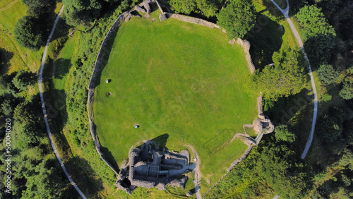 Aerial shot of Kendal Castle, England photo