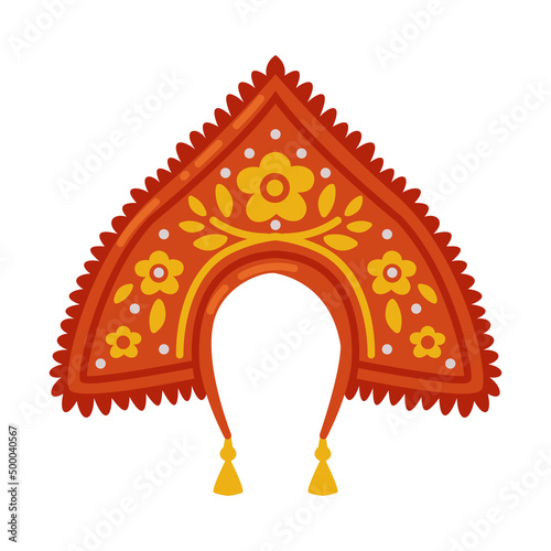 Kokoshnik as Traditional Russian Headdress Worn by Woman Vector Illustration